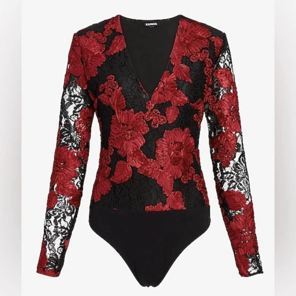 Express NWT Rose Embroidery Lace Bodysuit - XS